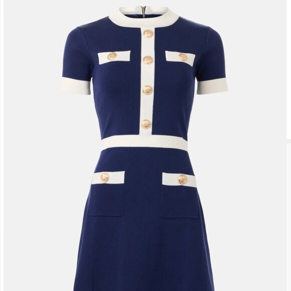 Alexia Admor Beatrix Mini Dress in Navy Blue & White Preppy Medium M - Picture 5 of 9